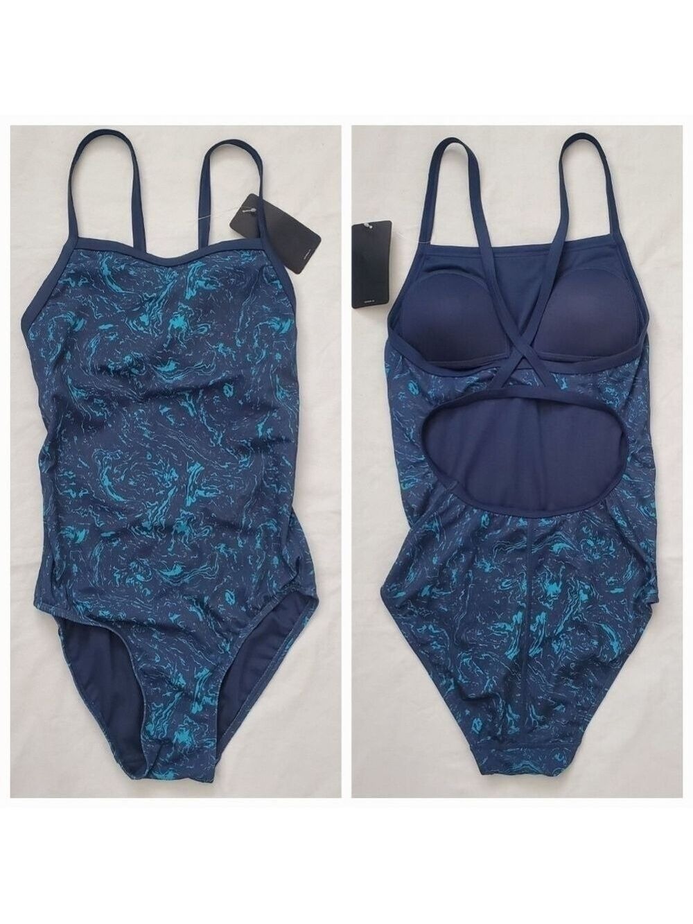 SYROKAN SWIMSUIT ONE PIECE RACERBACK SPORT ATHLETIC BLUE WOMEN (32 BUST/SMALL)